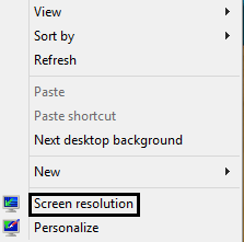 Windows 8 Desktop Properties Menu, Screen Resolution